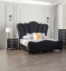 Lovely Attractive Bedroom 3pc Set Eastern King Size Bed 2x Nightstands Black Fabric Padded HB Wood Legs