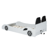 Wood Twin Size Race Car-Shaped Platform Bed with LED and Upholstered Backrest, White