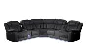 Challenger Modern Style Recliner Sectional Sofa, Built in USB-C Ports & Bluetooth, made with Wood & Faux Leather in Black