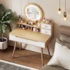 Makeup Vanity Desk with 3 Adjustable Lighted Mirror with solid wood table feet