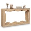 63" Narrow Console Table with Wavy Hollow Design, 2-Tier Extra Long Entryway Table with Storage Shelf - Natural