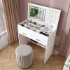Flip Top Vanity Desk with LED Lighted Mirror & Built-in Outlet - Makeup Vanity Table with 2 Drawers, Open Storage