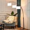 Contemporary Trilage Arc Floor Lamp with 3 Hanging Drum Shape Lampshade Steel Pole and Marble Round Base for Living Room Bedroom Black/White