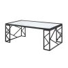 Occasional 3pc Tables Set Tempered Glass Top Coffee Table and End Tables Black Metal Frame Living Room Furniture