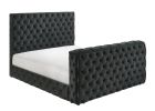 1pc Luxurious King Size Bed Deeply Tufted Headboard Nail Head Trim Upholstered Black Velvet Footboard Integrated Television Lift Mechanism Storage Fur