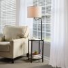 Glass End Table Floor Lamp with White Shade, Matte Black, 17"L x 17"W x 54"H