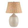 Cream Ceramic Table Lamp with Rattan Shade, 18 Inches