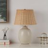 Cream Ceramic Table Lamp with Rattan Shade, 18 Inches