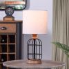 Black Metal Cage Table Lamp with Wood Accents and Drum Shade, 17"
