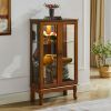 Curio Cabinet Lighted Curio Diapaly Cabinet with Adjustable Shelves and Mirrored Back Panel, Tempered Glass Doors (Oak, 3 Tier)