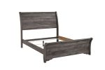 1pc Contemporary Design Queen Sleigh Bed Horizontal Lines Gently Sloped Curved Headboard Gray Finish