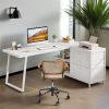 L-Shaped Desk with 3 Drawers, Reversible Corner Home Office Computer Desk with Shelves, 53-Inch Industrial PC Desk Study Writing Table