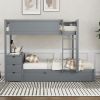 Full-Over-Full Bunk Bed with Twin size Trundle, Storage and Desk, Gray