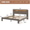 Bed Frame King Size, Wood Platform Bed Frame with Storage LED Light Headboard and 2 USB , Noise Free,No Box Spring Needed and Easy Assembly Tool