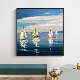 Hand Painted Oil Painting Sailboat Ocean Seascape-Hand-Painted- Oil Painting Handmade- Wall Art Hand Paint - For Home Decoration (Style: 01, size: 120x120cm)