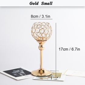 Gold/Silver Crystal Candle Holder Pillar Metal Tealight Candlestick Wedding Table Centerpiece Party Christmas Home Desktop Decor (Ships From: CN, Color: Gold  Small)
