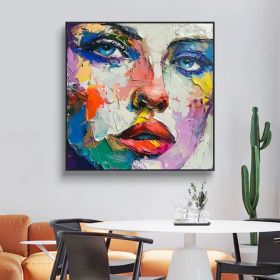 Extra Large Original Contemporary Abstract Painting Textured Oil Painting on Canvas Handmade Modern Decor Portrait Woman Face Art Wall Decor (Style: 01, size: 80x80cm)