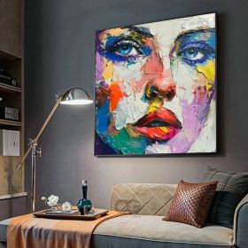 Extra Large Original Contemporary Abstract Painting Textured Oil Painting on Canvas Handmade Modern Decor Portrait Woman Face Art Wall Decor (Style: 01, size: 140x140cm)