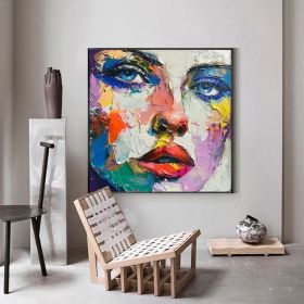 Extra Large Original Contemporary Abstract Painting Textured Oil Painting on Canvas Handmade Modern Decor Portrait Woman Face Art Wall Decor (Style: 01, size: 50x50cm)