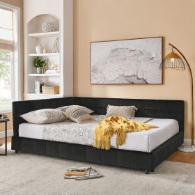 Queen Size Upholstered Tufted Bed Frame, Sofa Bed Frame with Comfortable Backrest and Armrests, Queen Size Bed for Bedroom, Living Room,Velvet (Color: as Pic)