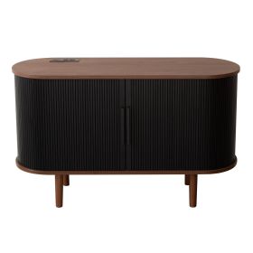 Fralimk Sideboard Buffet Cabinet with Storage, Modern Fluted Storage Cabinet for Dining Room, Tambour Door Console Table for Living Room (Color: Black)