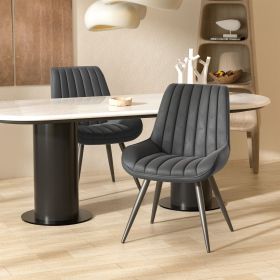 Modern Dining Chairs, Comfortable Dining Room Chairs with Thick Cushions, Fabric Upholstered Side Chairs with Metal Legs for Kitchen (COUNT: 2 Set, Color: Dark Gray)