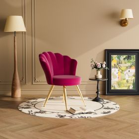 Velvet Accent Chair with Gold Metal Legs, Vanity Chair for Makeup Room, Upholstered Guest Chair for Living Room, Side Chair for Bedroom (Color: Dark Pink)