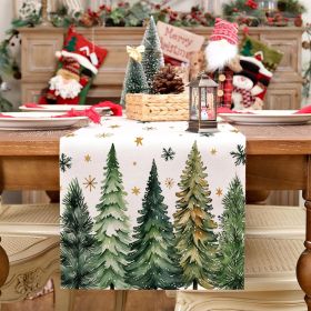 Christmas Table Runner 13x90 Inch, Xmas Trees Snowflakes Holiday Decorative Farmhouse Table Decoration for Kitchen Dinning (Color: Light Green)