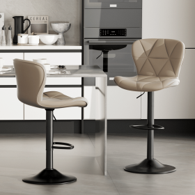 Modern Bar Stool Set of 2, Adjustable Faux Leather Upholstered Swivel Counter Stools, Counter Height Barstools with Back for Kitchen Island (Color: Light Camel)