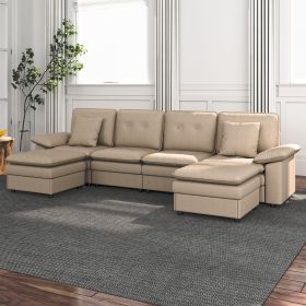 PPL 6 - Seater Modular Sectional Sofa with Movable Ottoman, Comfy Deep Seat Cloud Couch for Living Room, Apartment, Office (Color: Khaki)