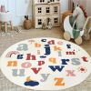 Boho Round Rug 4 Ft Washable Area Rug for Kids Room, Colorful Sun Circle Rug for Playroom