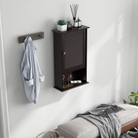 Bathroom Wall Mount Storage Cabinet Single Door with Height Adjustable Shelf (Color: Rustic Brown)