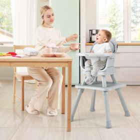 6-in-1 Convertible Baby High Chair with Adjustable Removable Tray (Color: Gray)