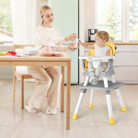 6-in-1 Convertible Baby High Chair with Adjustable Removable Tray (Color: Yellow)