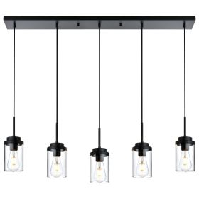 5 Lights Kitchen Island Lighting Modern Linear Chandeliers for Dining Room (Color: Matte Black)