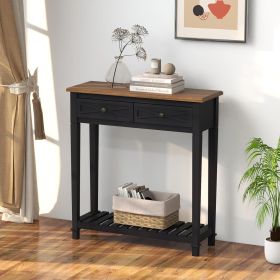 PPL Console Table for Entryway with 2 Drawers, 30 Inch Long Entryway Table w/Open Storage Shelves and Handmade Metal Handle (Color: Black)