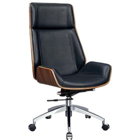 Genuine Leather Ergonomic Office Chair Boss Swivel Armless Seat Chair High Back (Color: Palisander black)