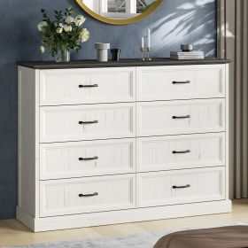 8 Drawer Dresser for Bedroom, Wood Storage Cabinet With Metal Handles, Farmhouse Closet Of Drawers for Living Room (Color: White)