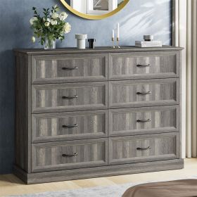 8 Drawer Dresser for Bedroom, Wood Storage Cabinet With Metal Handles, Farmhouse Closet Of Drawers for Living Room (Color: Grey)