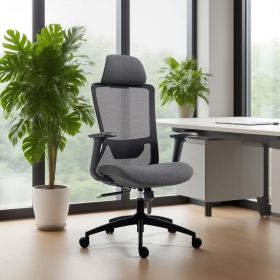 Ergonomic Mesh Office Chair with Adjustable Headrest and Lumbar Support, Breathable Back Design for Home and Office Use 8322H (Color: Black)