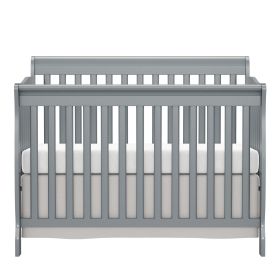 Baby Crib 5-in-1 Convertible, Wood Crib Converts to Toddler Bed, Daybed and Full-Size Bed, Non-Toxic Finishes (Color: Gray)