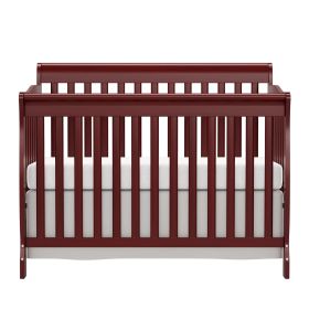 Baby Crib 5-in-1 Convertible, Wood Crib Converts to Toddler Bed, Daybed and Full-Size Bed, Non-Toxic Finishes (Color: Cherry)