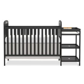 4-in-1 Convertible Baby Crib with Changing Table Combo, Wood Full Size Baby Crib, 4 Adjustable Heights, Non-Toxic Finishes (Color: Black)