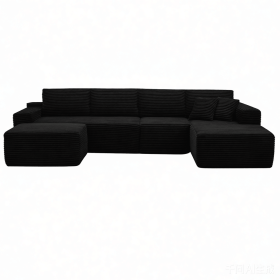 134" Modern Minimalist Modular Sectional Couch with Ottoman, Comfort L Shaped Sofa for Living Room, No Assembly Required (Orientation: 4-seater Right Hand Facing, Color: Black-with Ottoman)