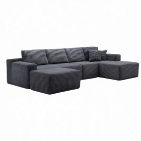 134" Modern Minimalist Modular Sectional Couch with Ottoman, Comfort L Shaped Sofa for Living Room, No Assembly Required (Orientation: 4-seater Right Hand Facing, Color: Dark Gray-with Ottoman)