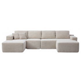134" Modern Minimalist Modular Sectional Couch with Ottoman, Comfort L Shaped Sofa for Living Room, No Assembly Required (Orientation: 4-seater Left Hand Facing, Color: Beige-with Ottoman)