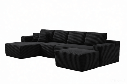 134" Modern Minimalist Modular Sectional Couch with Ottoman, Comfort L Shaped Sofa for Living Room, No Assembly Required (Orientation: 4-seater Left Hand Facing, Color: Black-with Ottoman)