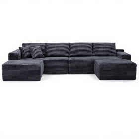 134" Modern Minimalist Modular Sectional Couch with Ottoman, Comfort L Shaped Sofa for Living Room, No Assembly Required (Orientation: 4-seater Left Hand Facing, Color: Dark Gray-with Ottoman)