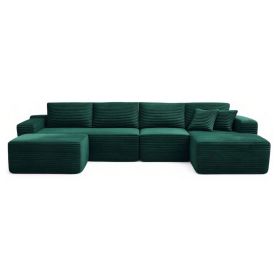 134" Modern Minimalist Modular Sectional Couch with Ottoman, Comfort L Shaped Sofa for Living Room, No Assembly Required (Orientation: 4-seater Right Hand Facing, Color: Green-with Ottoman)