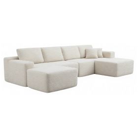 134" Modern Minimalist Modular Sectional Couch with Ottoman, Comfort L Shaped Sofa for Living Room, No Assembly Required (Orientation: 4-seater Right Hand Facing, Color: Beige-with Ottoman)